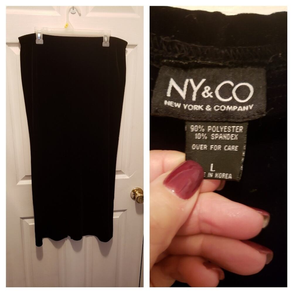 New York & Company Maxi Black Velvet Skirt Sz L EUC